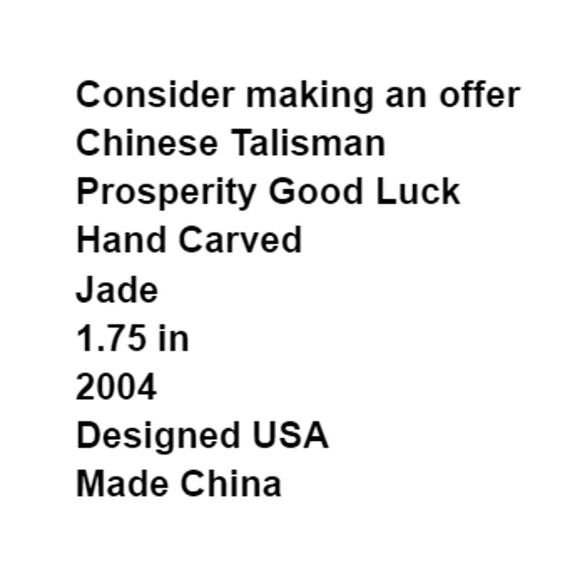 Chinese Talisman Prosperity Hand Carved Jade Good Luck Charm 2004 Asian Inspired - Picture 3 of 8